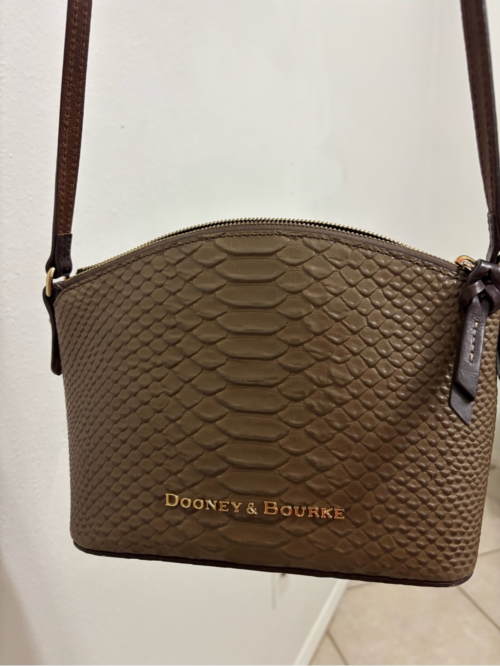 Dooney & Bourke Olive Brown Embossed Crossbody Bag
